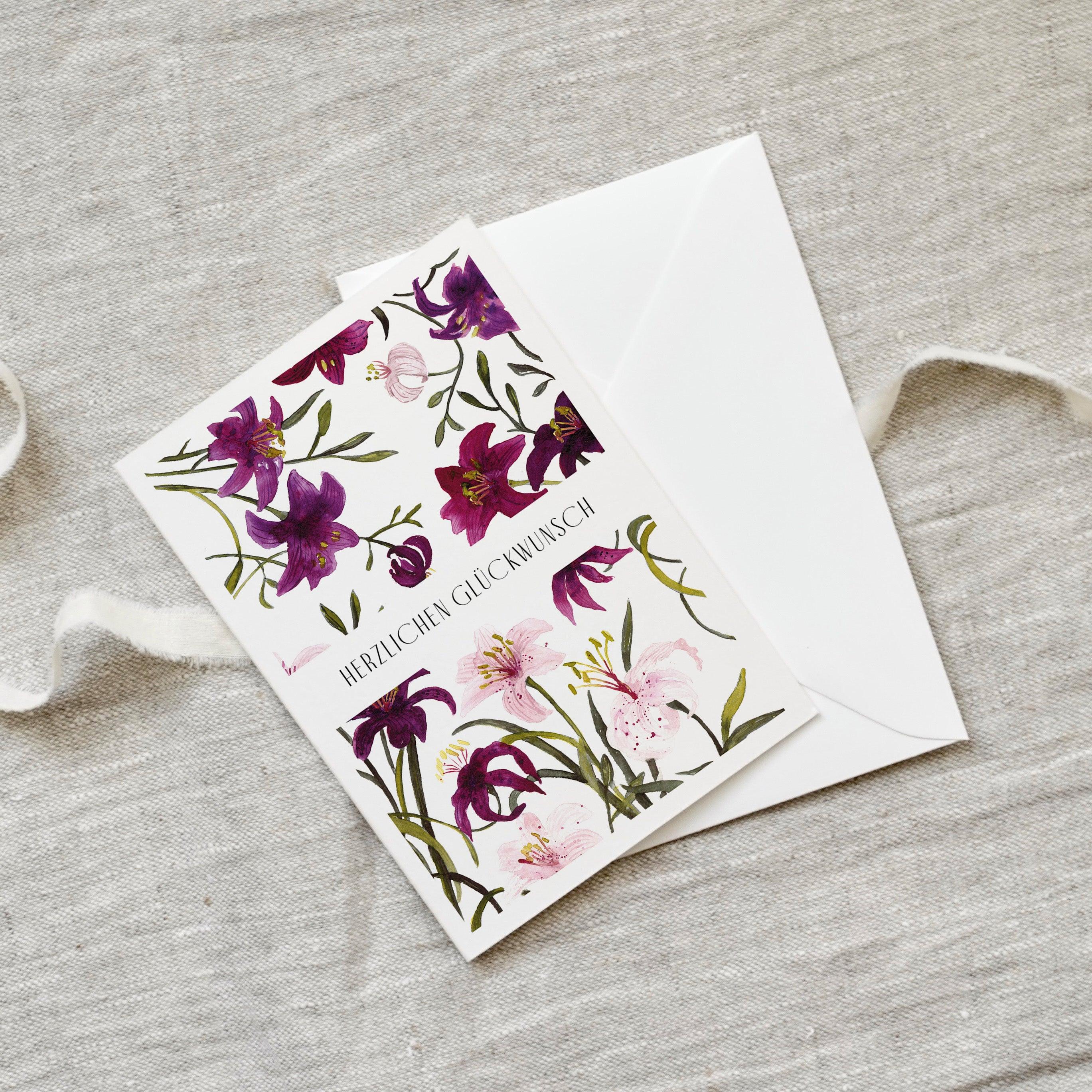 Artery8 Elegante Geburtstagskarte Mit Floraler Lilienblume – Blanko Innen, 17,5x12,5 Cm, Hochwertiges Papier