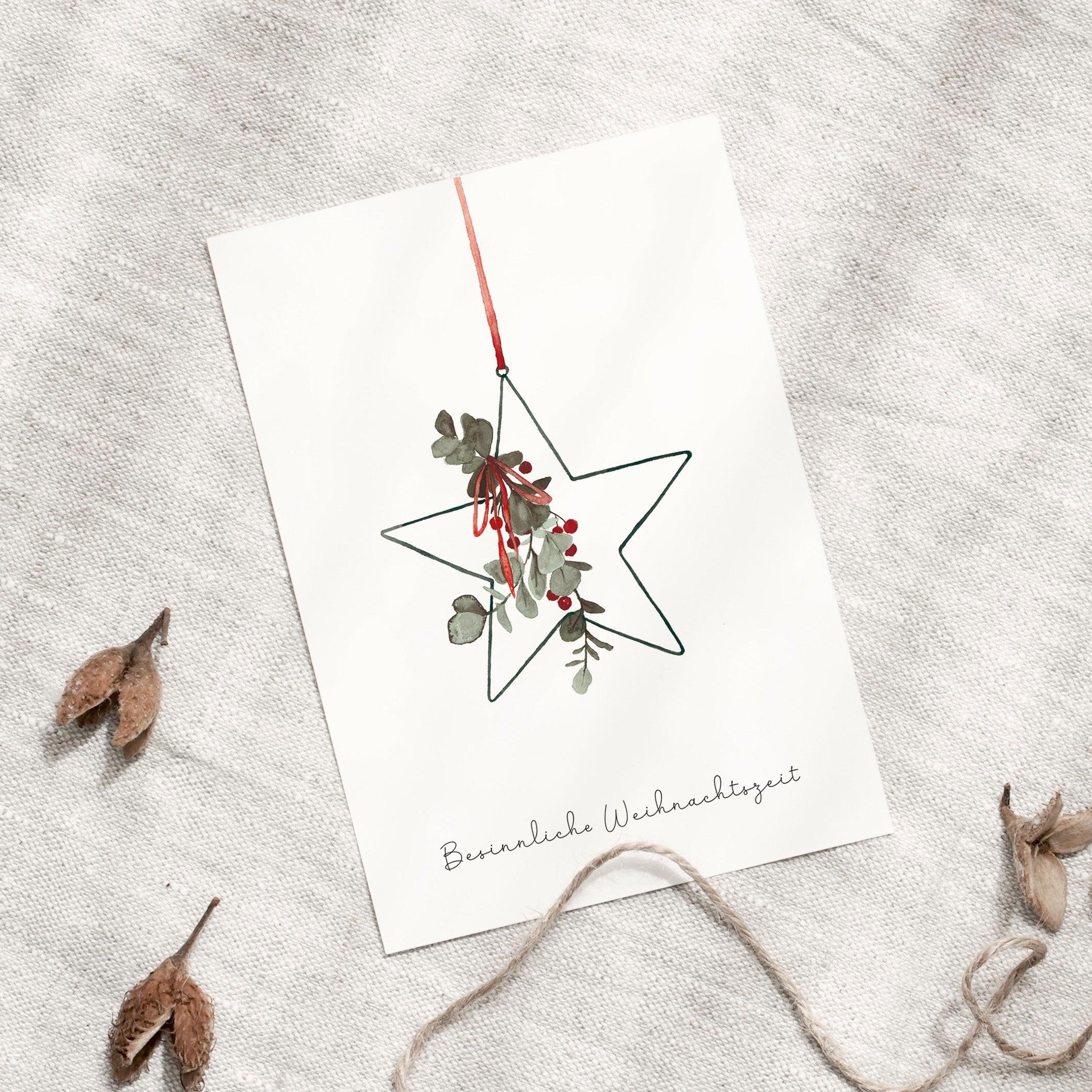 aquarell weihnachtsstern Postkarte
