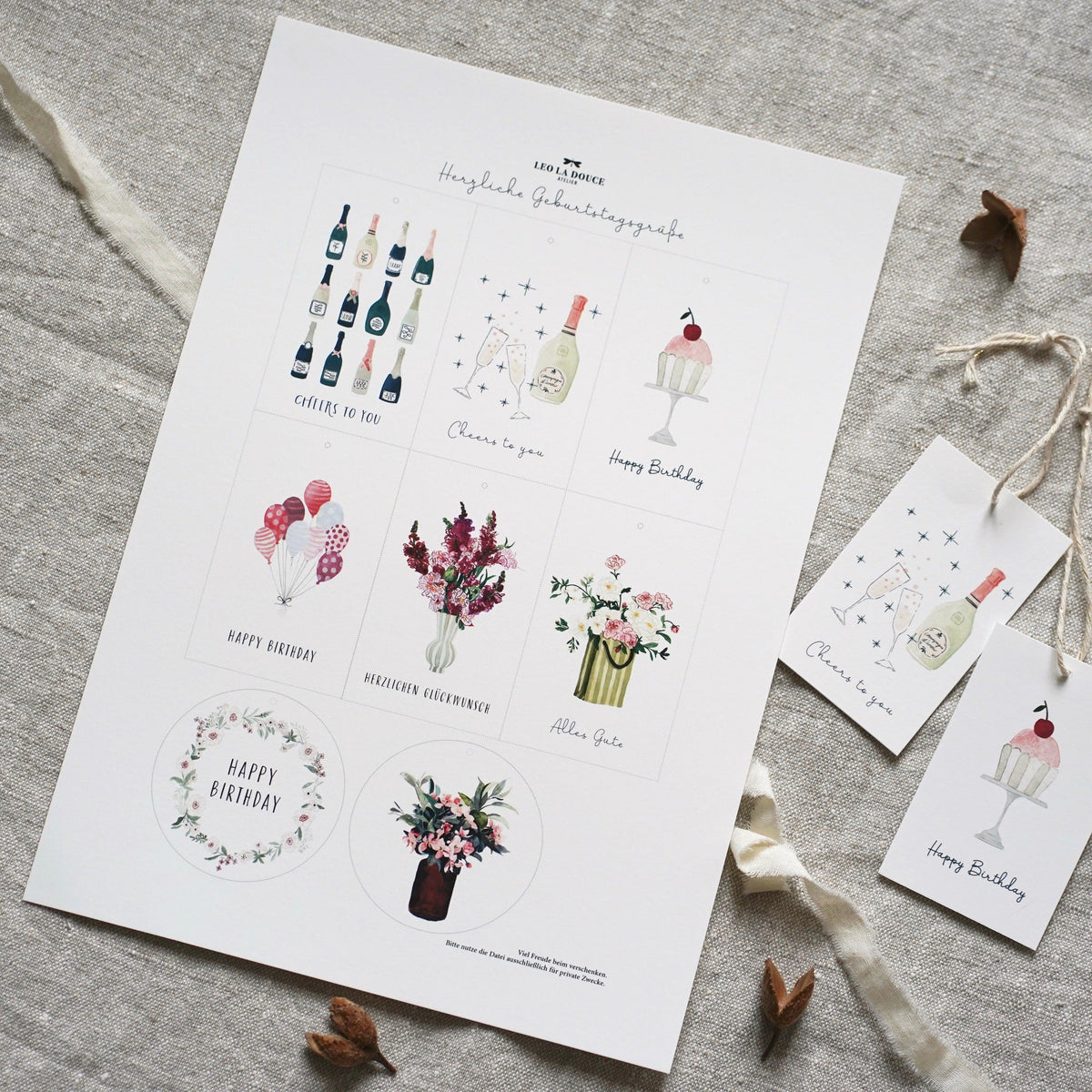 Geschenkanhänger 8 Stück | Geburtstag (Download/Printable)