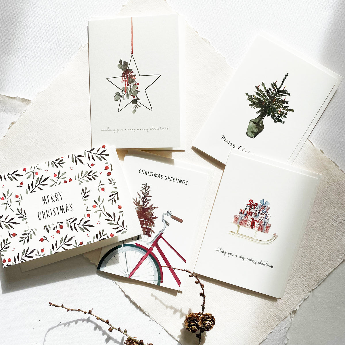 Set of 5 Christmas Cards · Happy Christmas Time