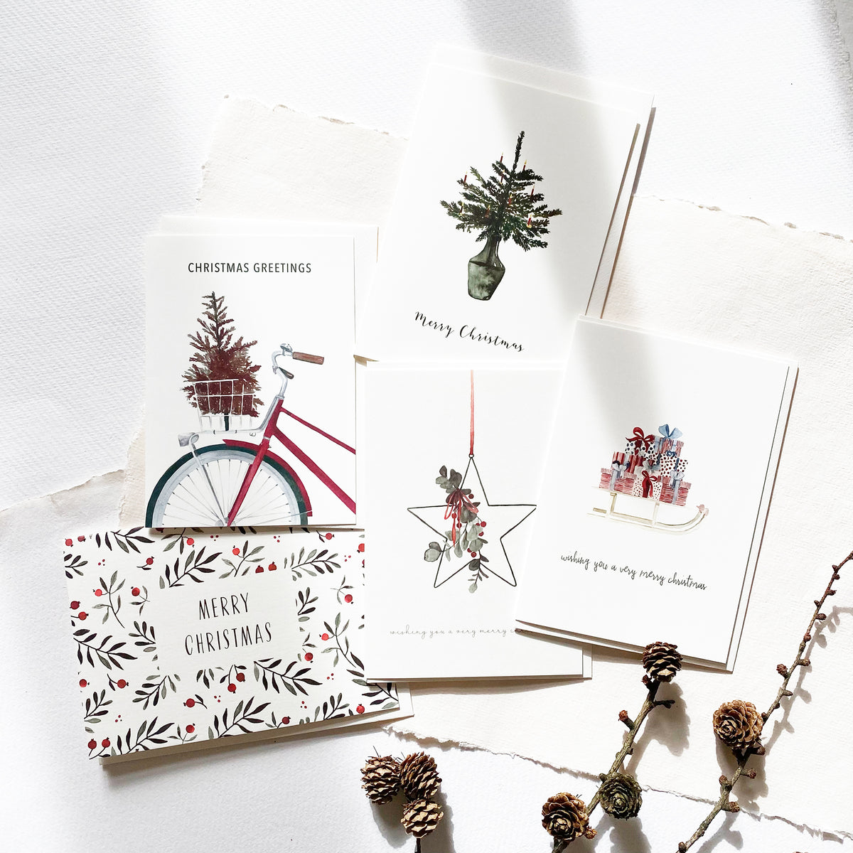 Set of 5 Christmas Cards · Happy Christmas Time