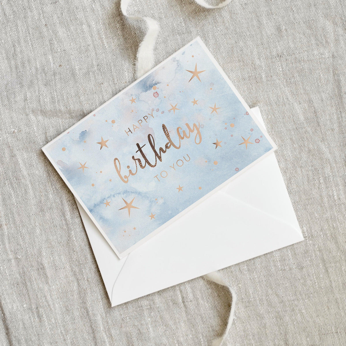 Grußkarte · Happy Birthday · Stars (Goldfoil)