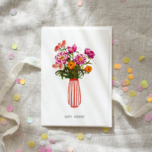 Greeting Card Happy Birthday Pink Peonies