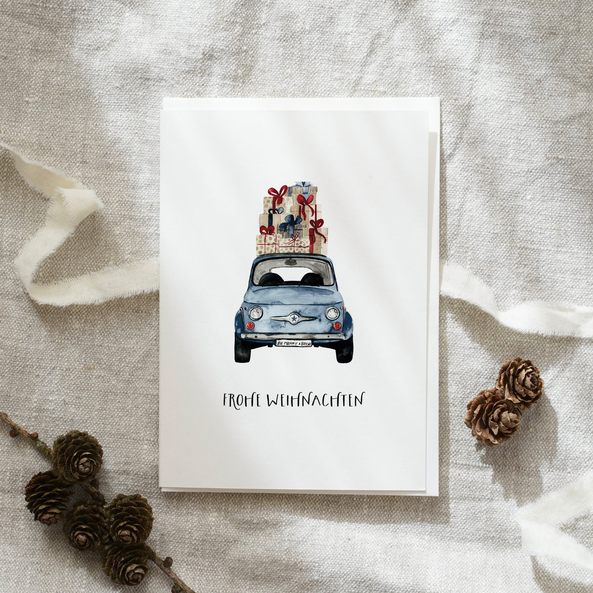 Greeting Card Christmas Car Blue