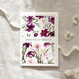 Grußkarte · Lilien zum Geburtstag