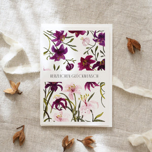 Grußkarte · Lilien zum Geburtstag