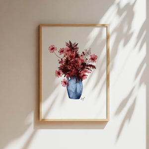 Art Print - Red Autumn Flowers