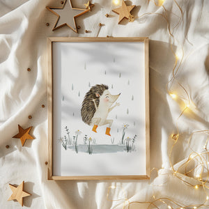 Kunstdruck - Igel | Dancing in the rain