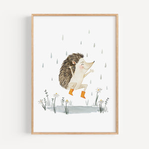 Kunstdruck - Igel | Dancing in the rain