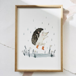 Kunstdruck - Igel | Dancing in the rain