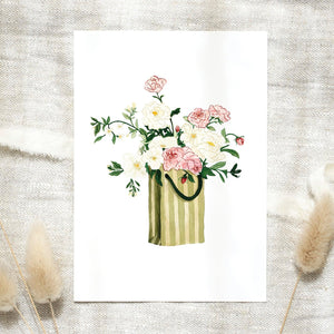 Postkarte - Blumentasche