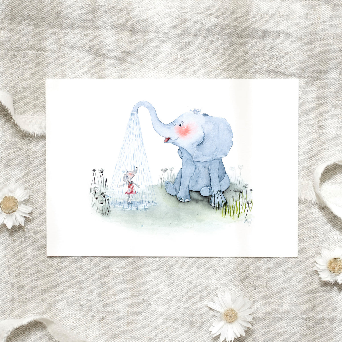 Postcard - Elephant shower