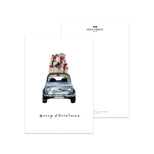 Postkarte - Blue Christmas Car
