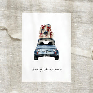 Postkarte - Blue Christmas Car