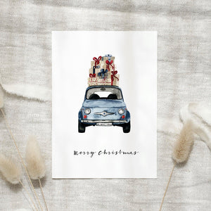 Postkarte - Blue Christmas Car
