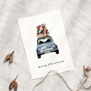 Postkarte - Blue Christmas Car
