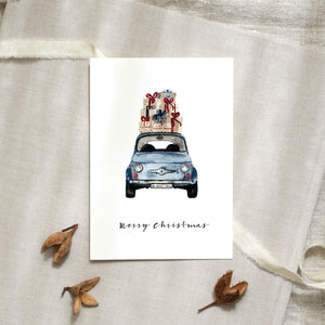 Postkarte - Blue Christmas Car