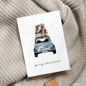 Postkarte - Blue Christmas Car