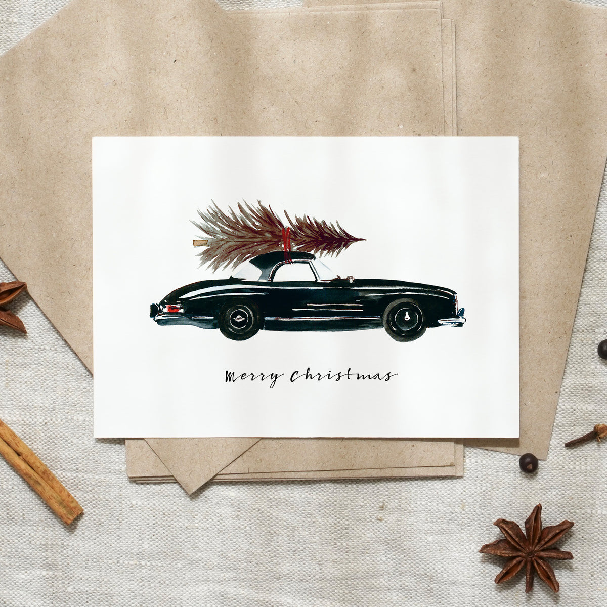 Postcard - Black Christmas Car