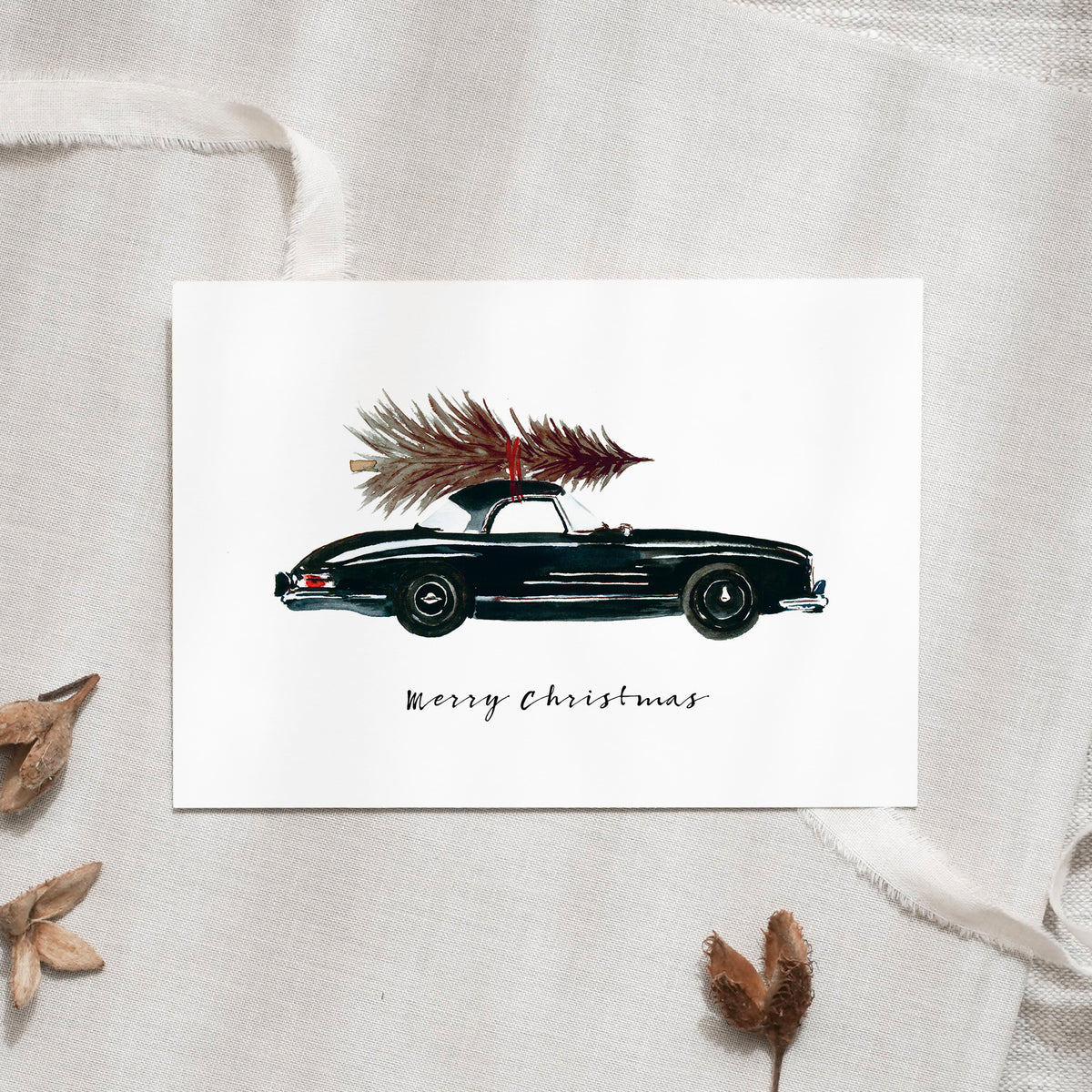 Postcard - Black Christmas Car