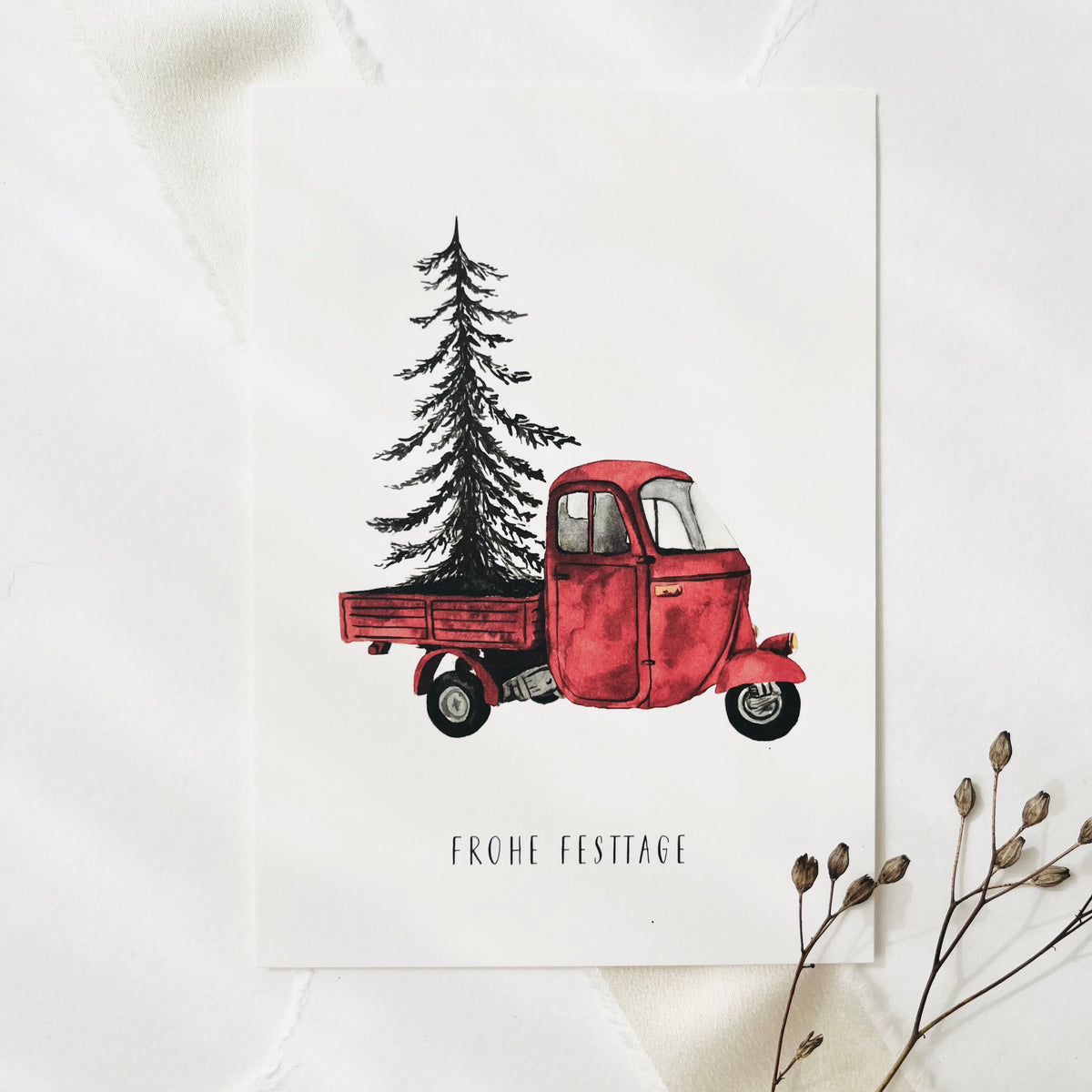 Postcard - Red Christmas Vehicle
