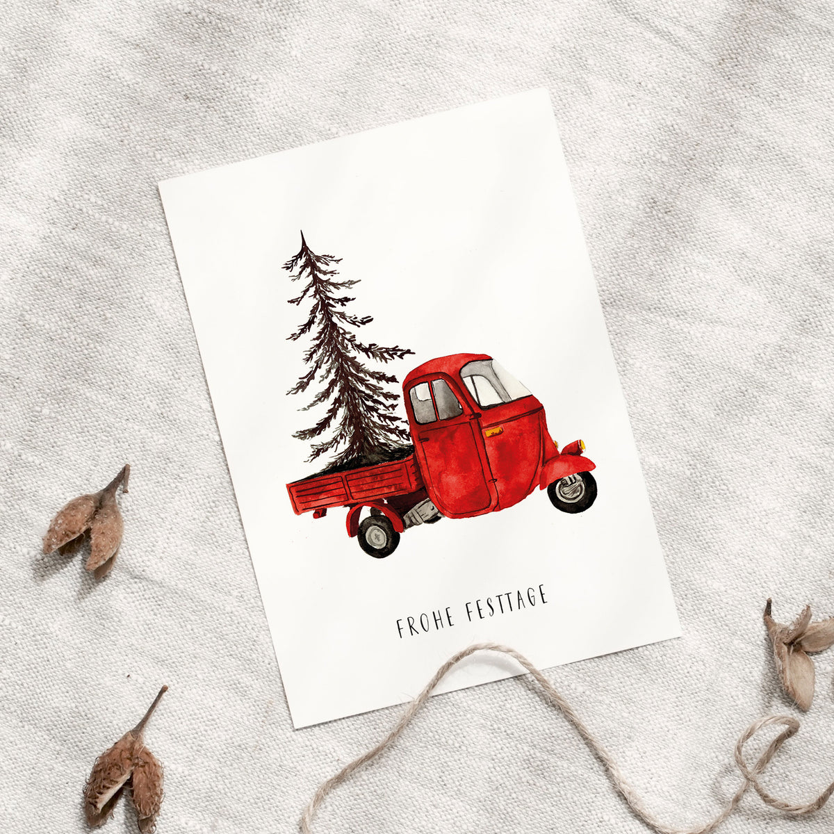 Postcard - Red Christmas Vehicle