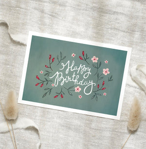Postkarte - Happy Birthday | Green Blossoms