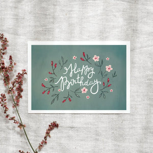 Postkarte - Happy Birthday | Green Blossoms