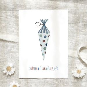 Postkarte · Einschulung | Schultüte Blau