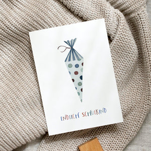 Postkarte · Einschulung | Schultüte Blau