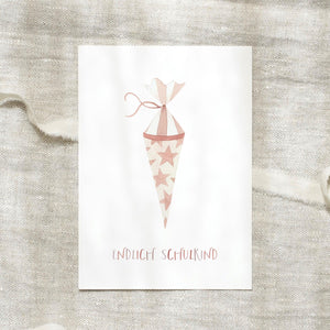 Postkarte · Einschulung | Schultüte Rosa