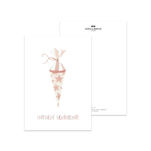 Postkarte · Einschulung | Schultüte Rosa