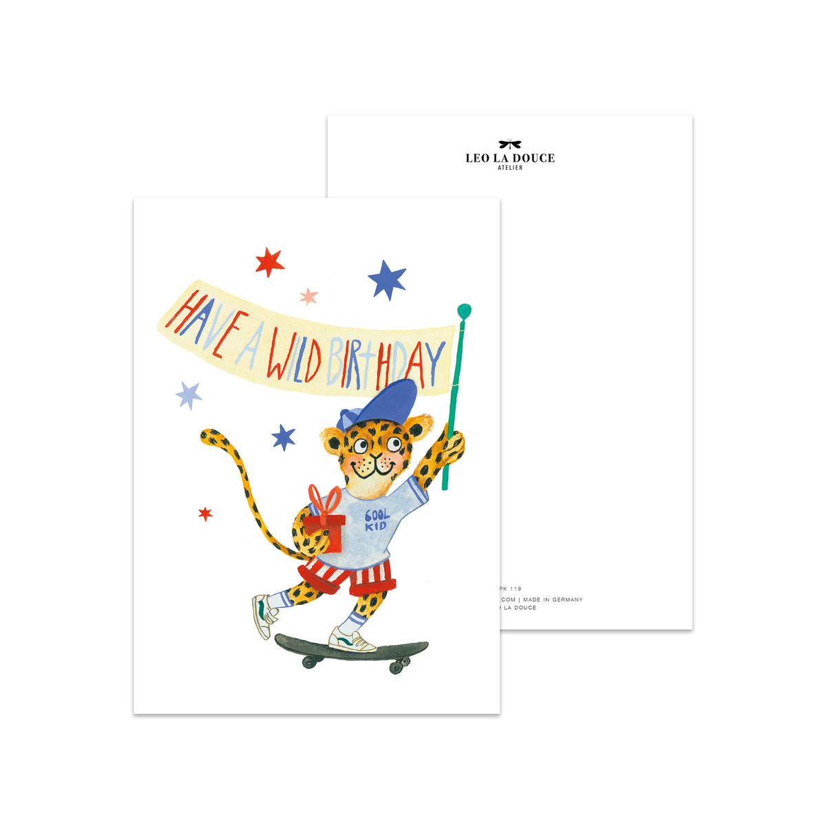 Postkarte · Skateboard | Leopard