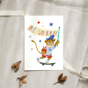 Postkarte · Skateboard | Leopard