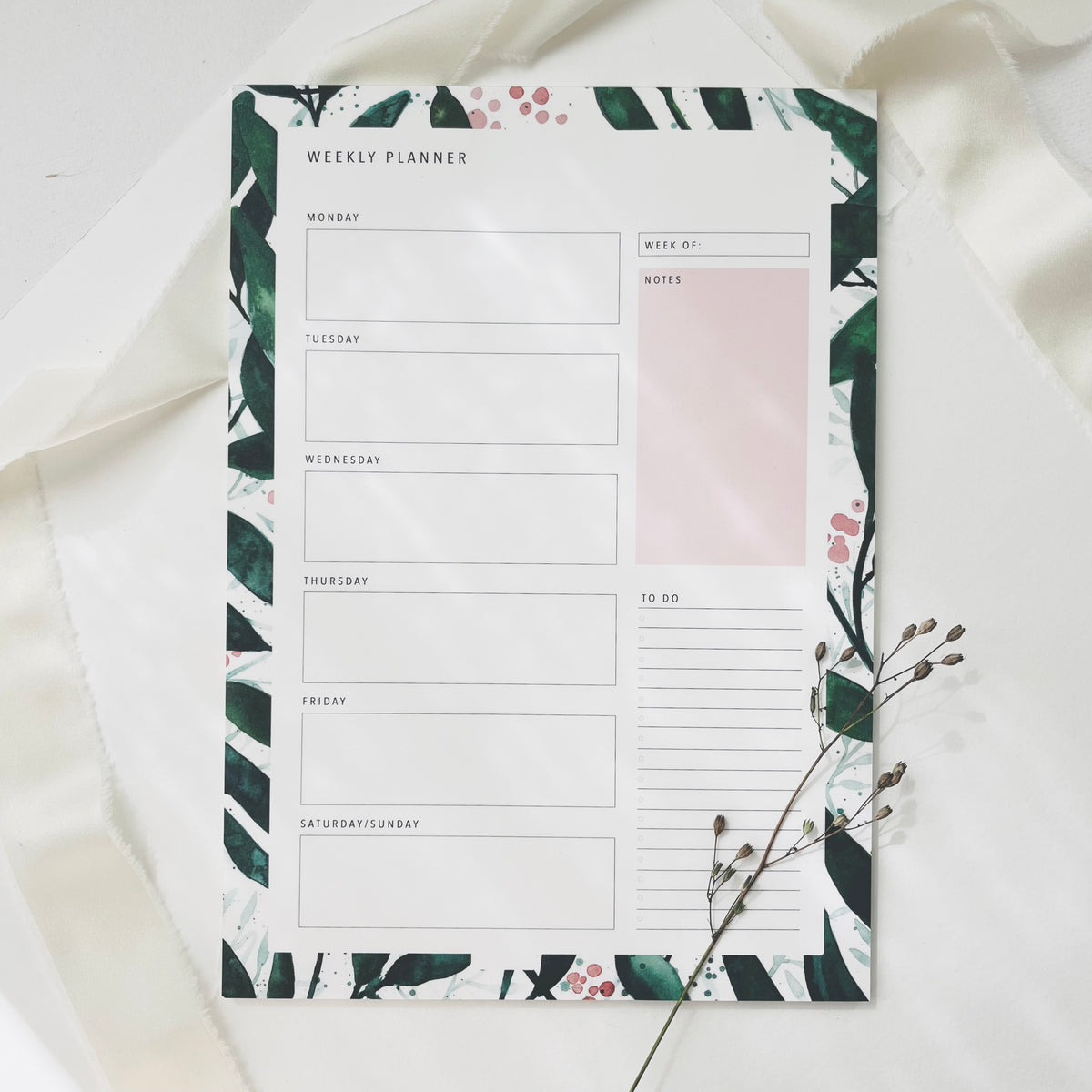 Weekly Planner - Green Leaves No1 | A4