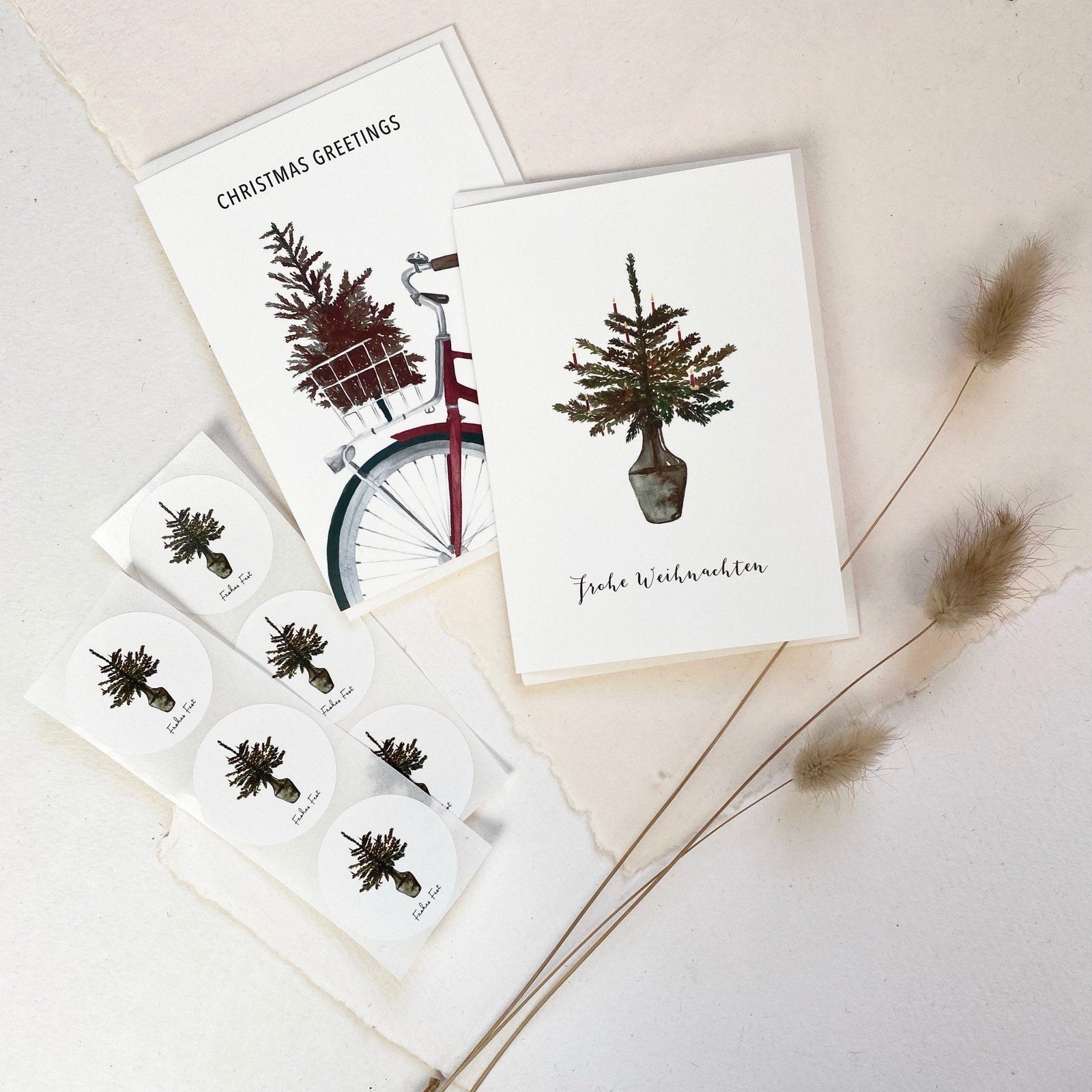 2er Set Weihnachtskarten & Aufkleber · Frohes Fest Grußkarte Atelier Leo la Douce 