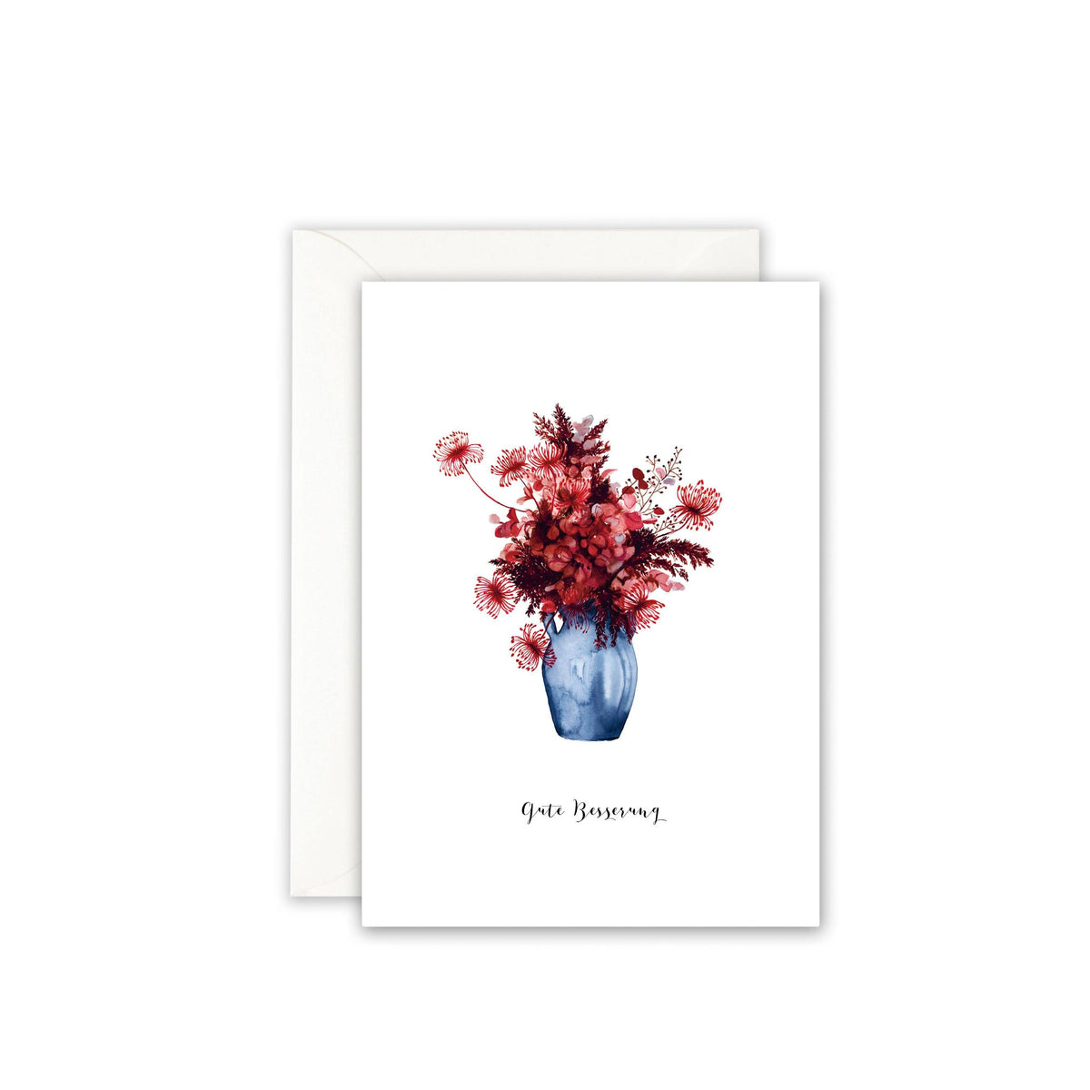 Grußkarte · Gute Besserung · Red Autumn Flowers Grußkarte Leo la Douce 
