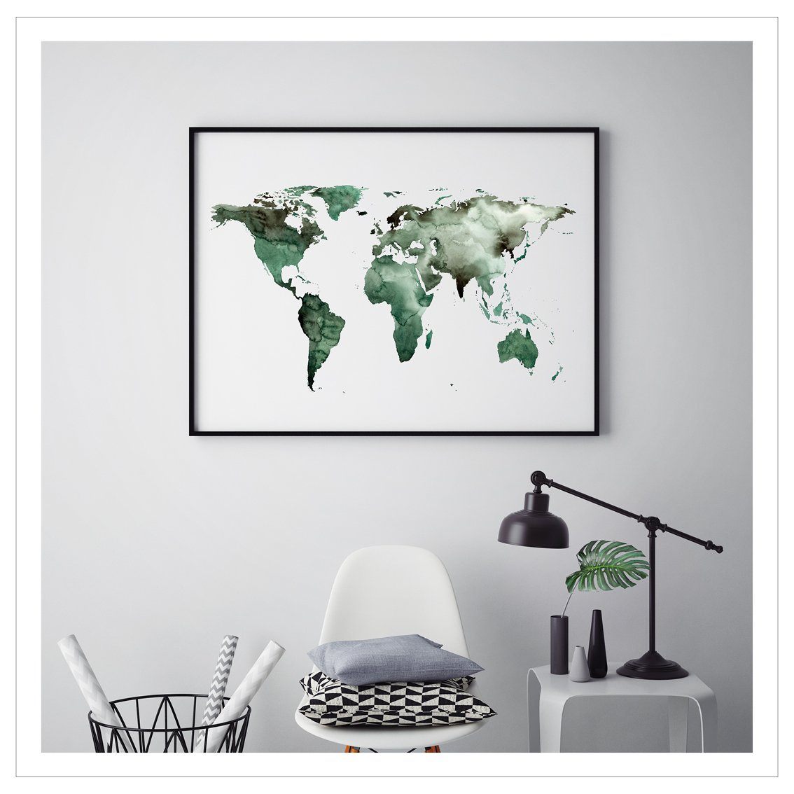Kunstdruck - WELTKARTE | WORLD MAP GREEN Kunstdruck Leo la Douce