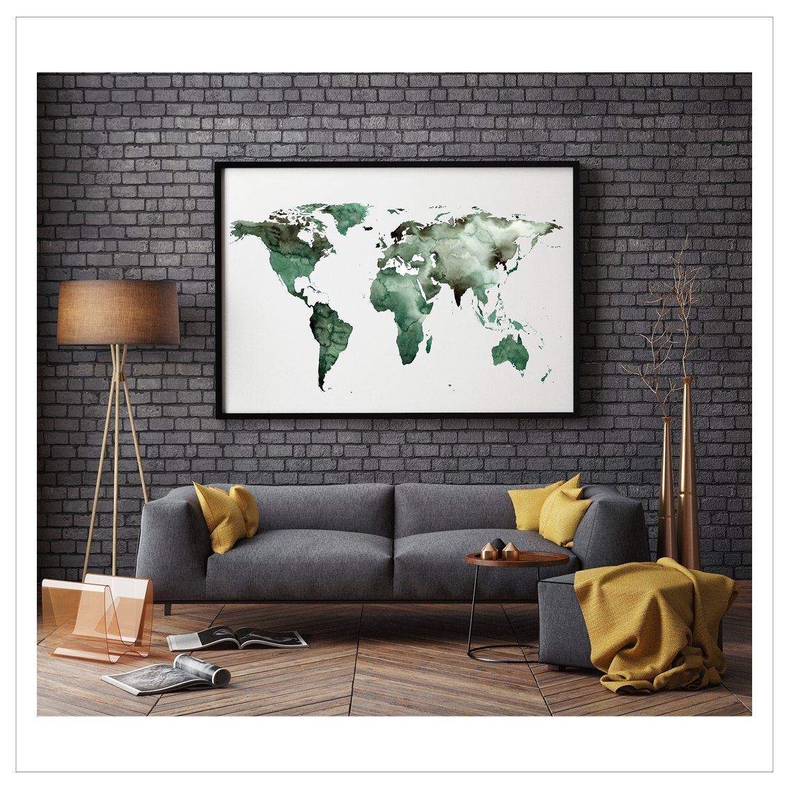 Kunstdruck - WELTKARTE | WORLD MAP GREEN Kunstdruck Leo la Douce