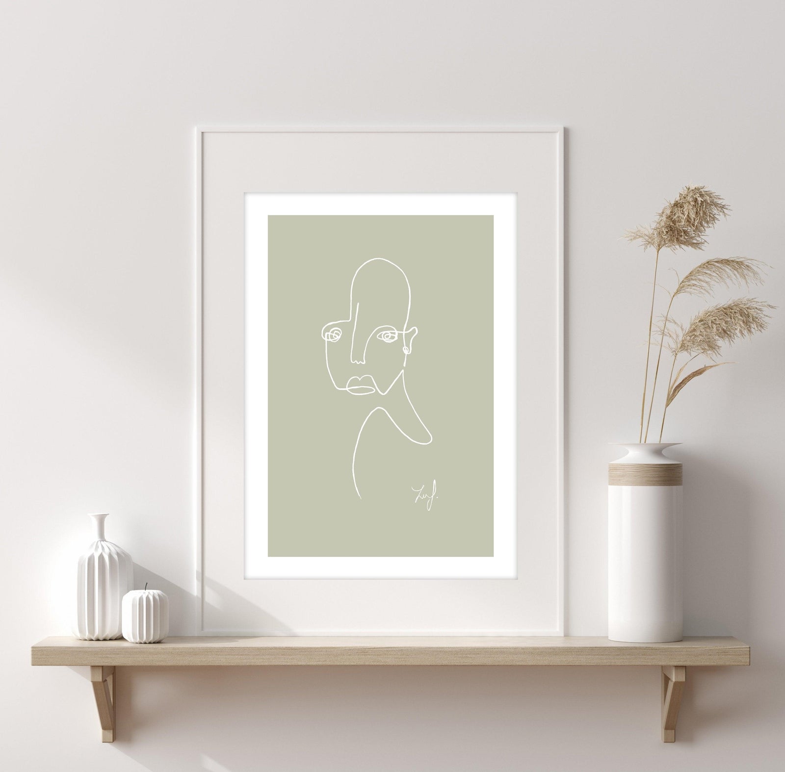 Kunstdruck - ART LINE - MELANCHOLIE (PALE GREEN) Kunstdruck Leo la Douce