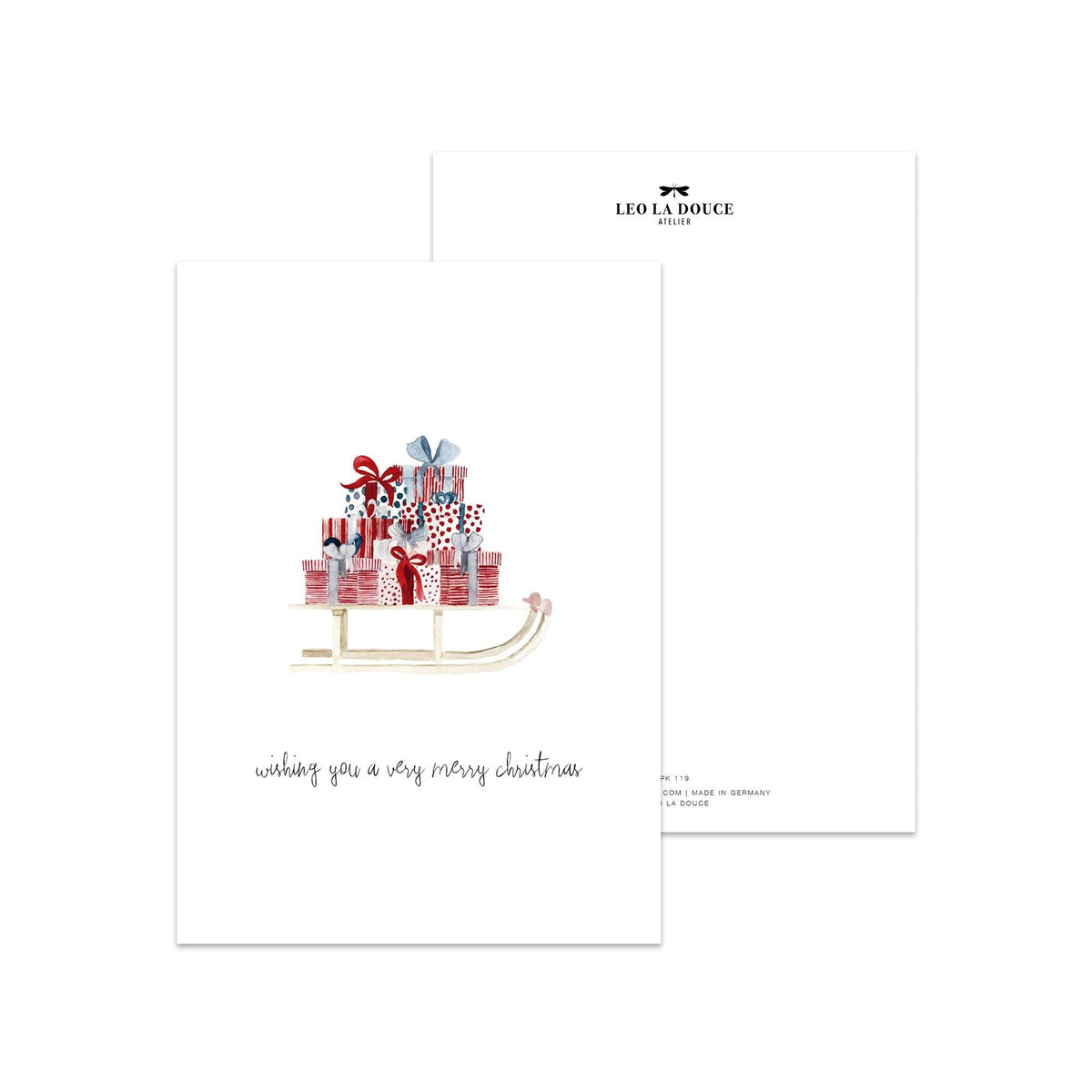 Postkarte - Christmas Sledge Postkarte Leo la Douce 
