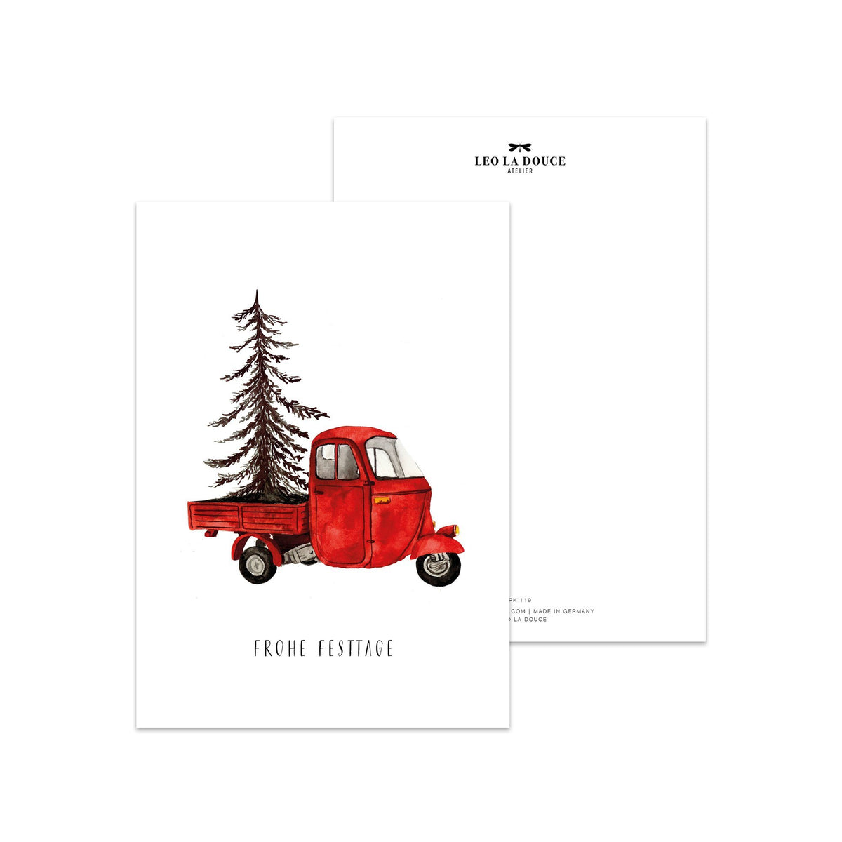 Postkarte - Red Christmas Vehicle Postkarte Leo la Douce 