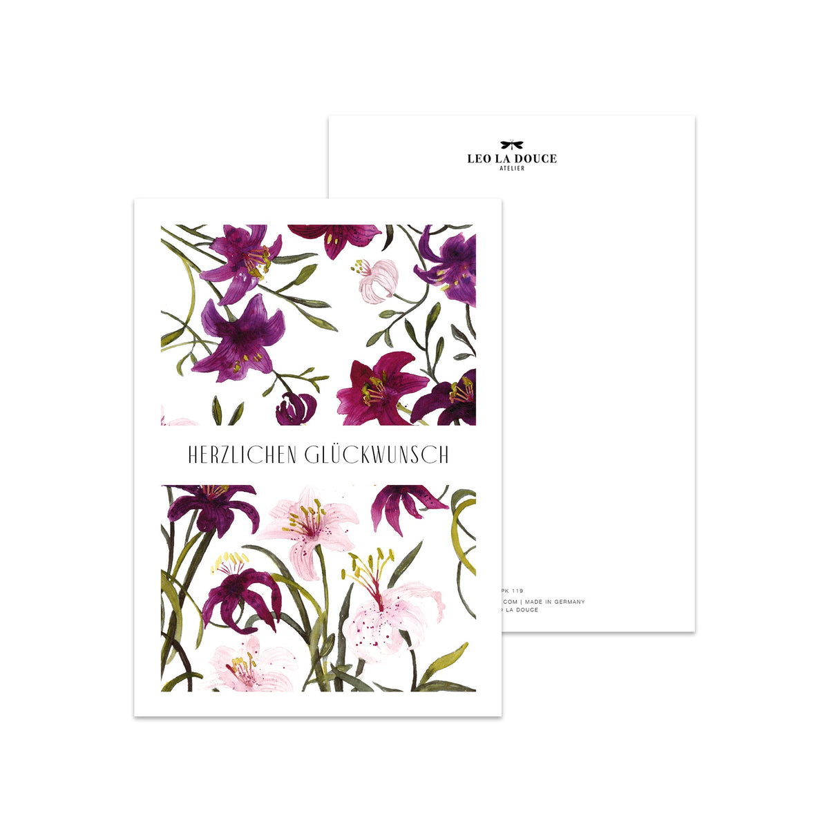 Postkarte - Lilien zum Geburtstag Postkarte Leo la Douce 