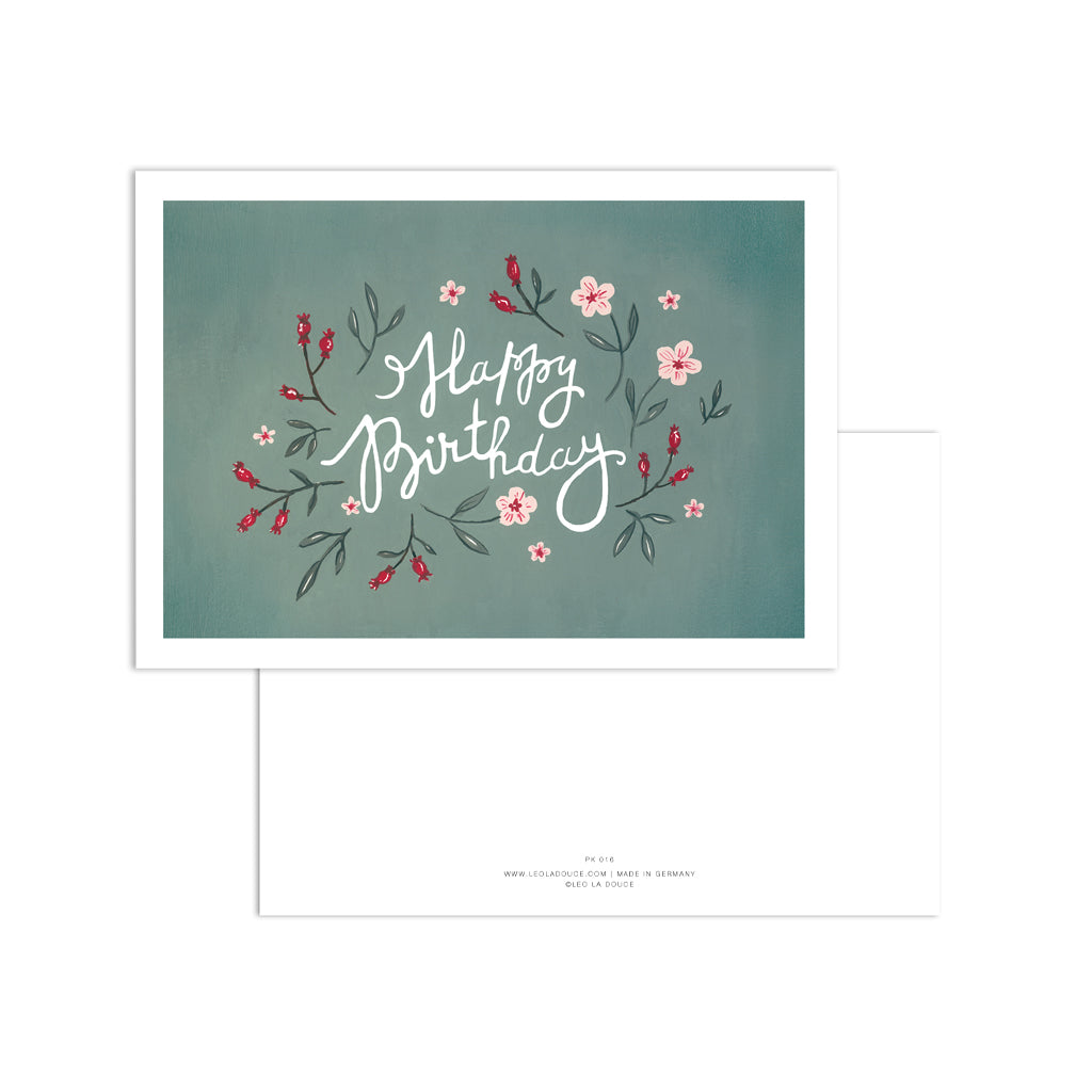 Postkarte - Happy Birthday | Green Blossoms