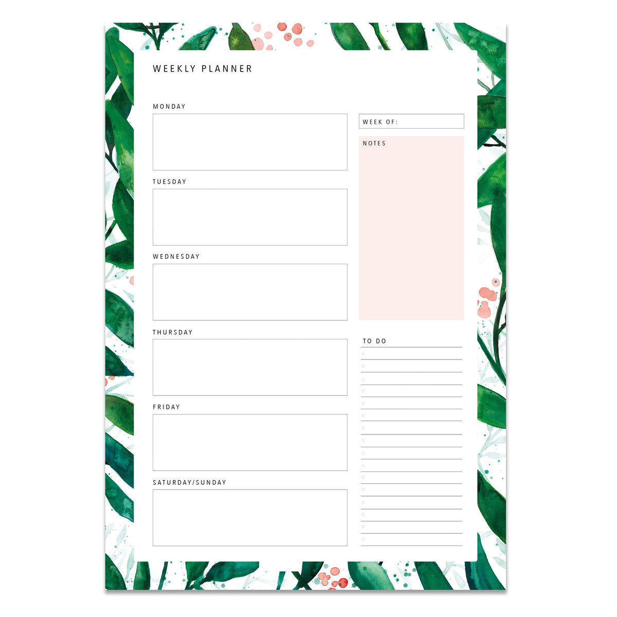 Weekly Planner - Green Leaves No 1 - A4 Wochenplaner Leo la Douce 